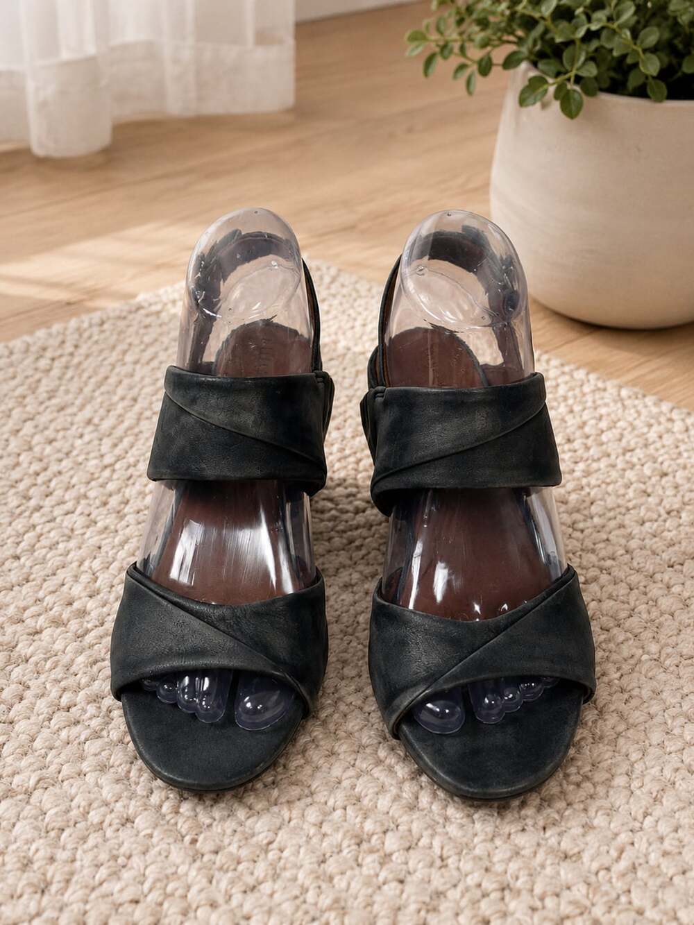 Bussola Mari Black Leather Slingback Sandals Block Heel Comfort Size 37